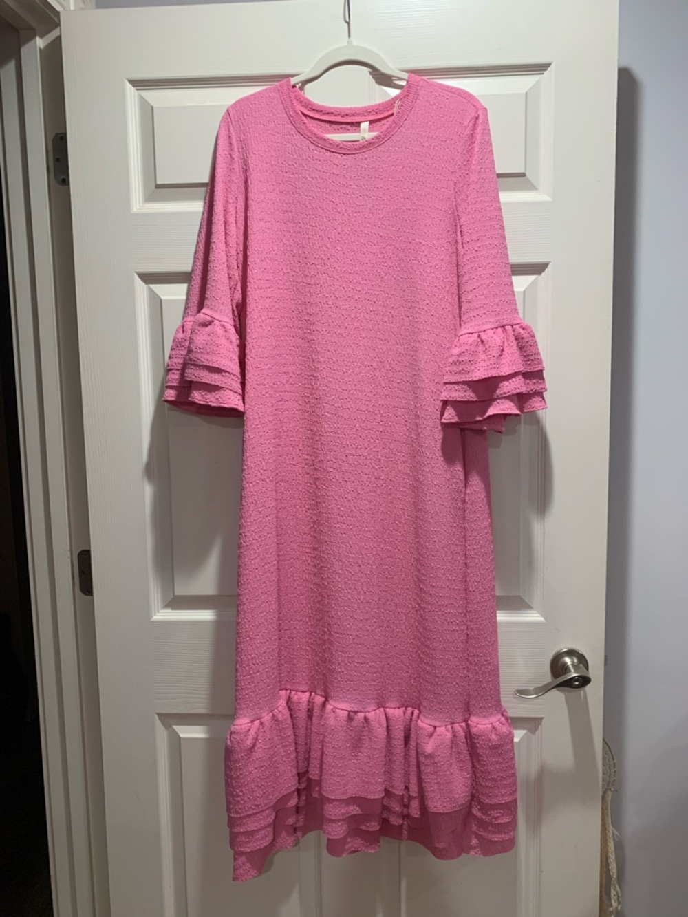 Celeste Bubblegum Pink Ruffle Midi Dress